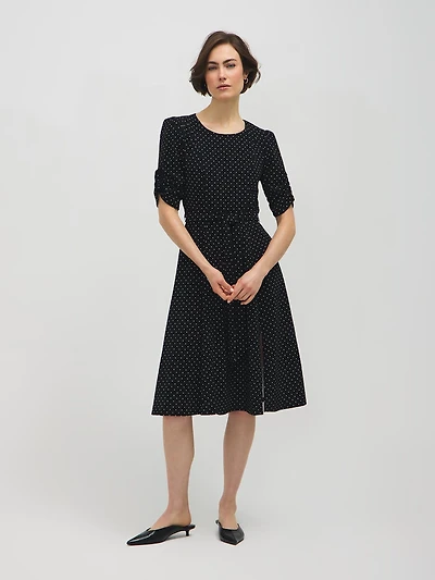 Polka Dot Elbow Sleeve Midi Dress