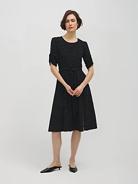 Polka Dot Elbow Sleeve Midi Dress
