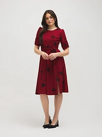 Floral Print Elbow Sleeve Midi Dress