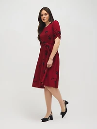 Floral Print Elbow Sleeve Midi Dress