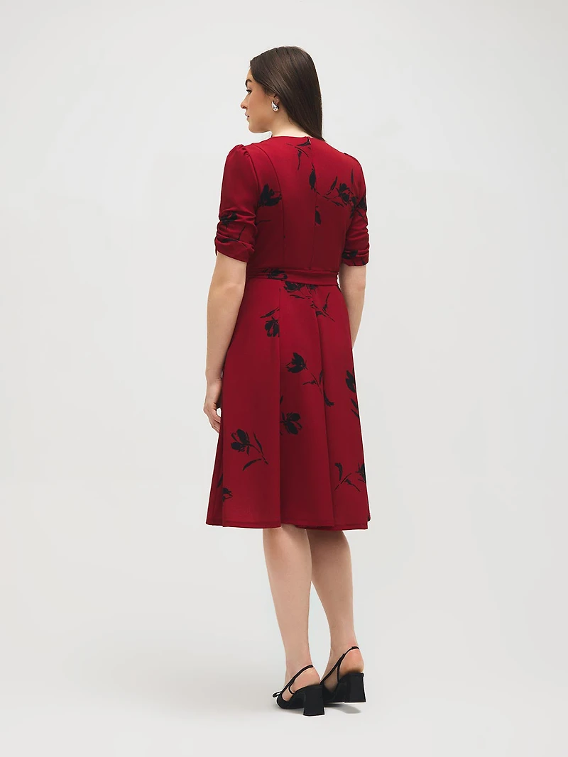 Floral Print Elbow Sleeve Midi Dress