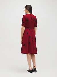 Floral Print Elbow Sleeve Midi Dress