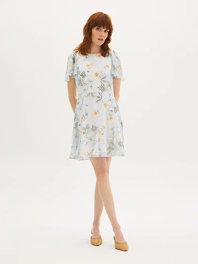 Floral Flutter Sleeve Mini Dress