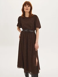 Robe mi-longue en mousseline à pois