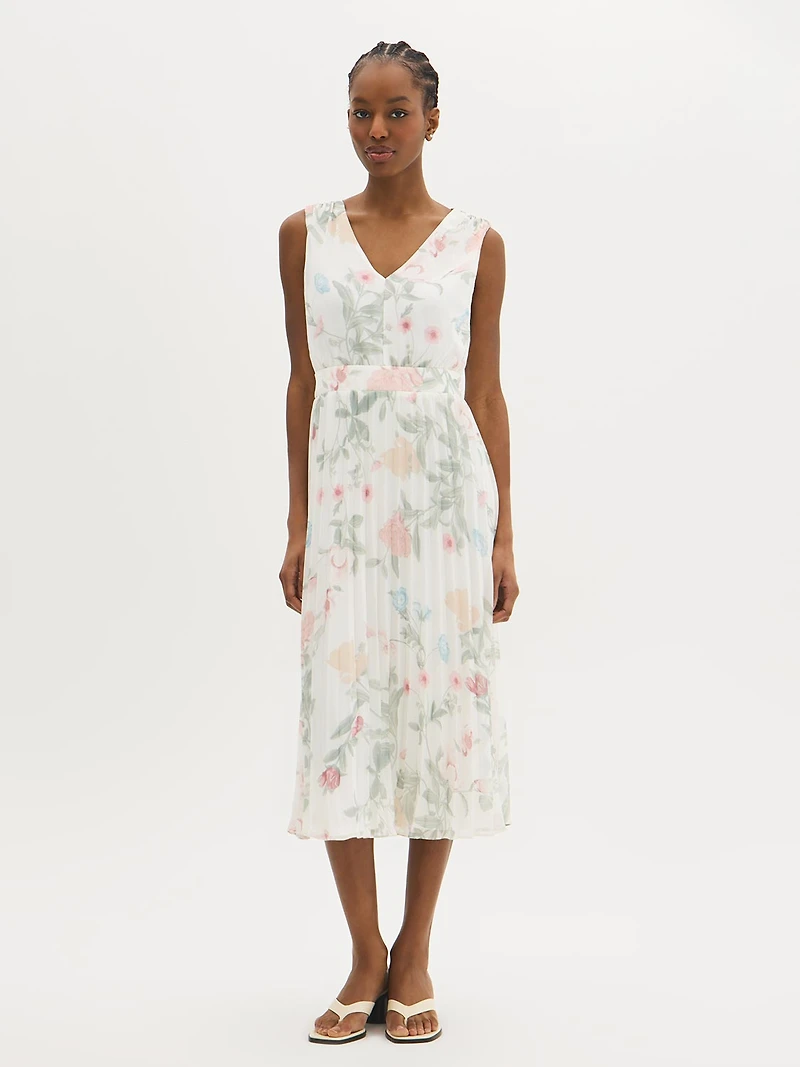 Floral V-Front Chiffon Midi Dress
