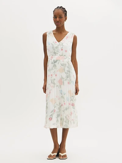 Robe mi-longue à imprimé floral et décolleté en V