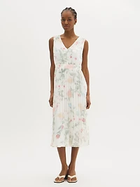 Floral V-Front Chiffon Midi Dress