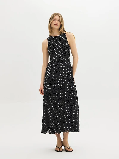 Polka Dot Smocked Maxi Dress