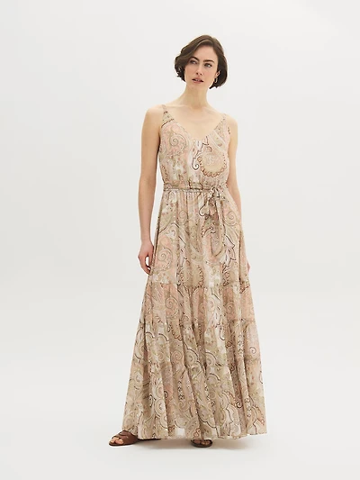 Paisley Tiered Chiffon Maxi Dress