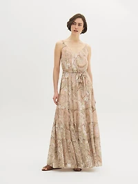 Paisley Tiered Chiffon Maxi Dress