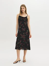 Strawberry Print Cowl Neck Mesh Dress