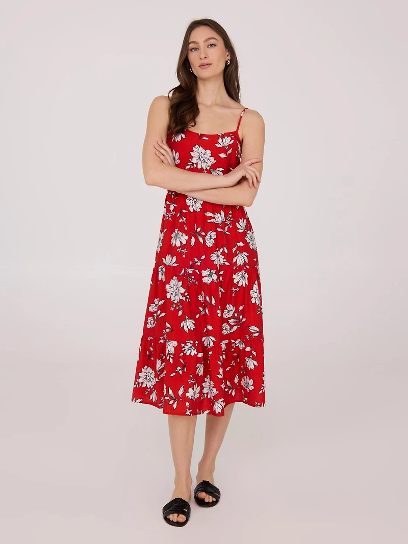 Robe mi-longue imprimée à bretelles spaghetti