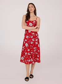 Robe mi-longue imprimée à bretelles spaghetti