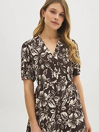 Printed Button-Front Midi Dress