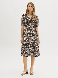 Printed Button-Front Midi Dress