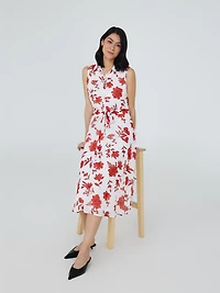 Robe mi-longue sans manches en mousseline à imprimé floral