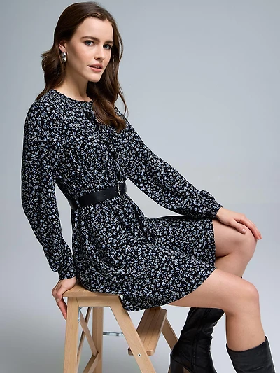 Ditsy Floral Front Ruffle Mini Dress