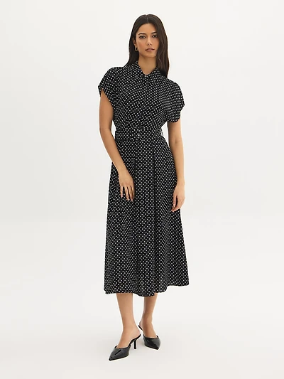 Robe chemise mi-longue à pois