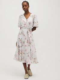 Robe mi-longue en mousseline à imprimé floral