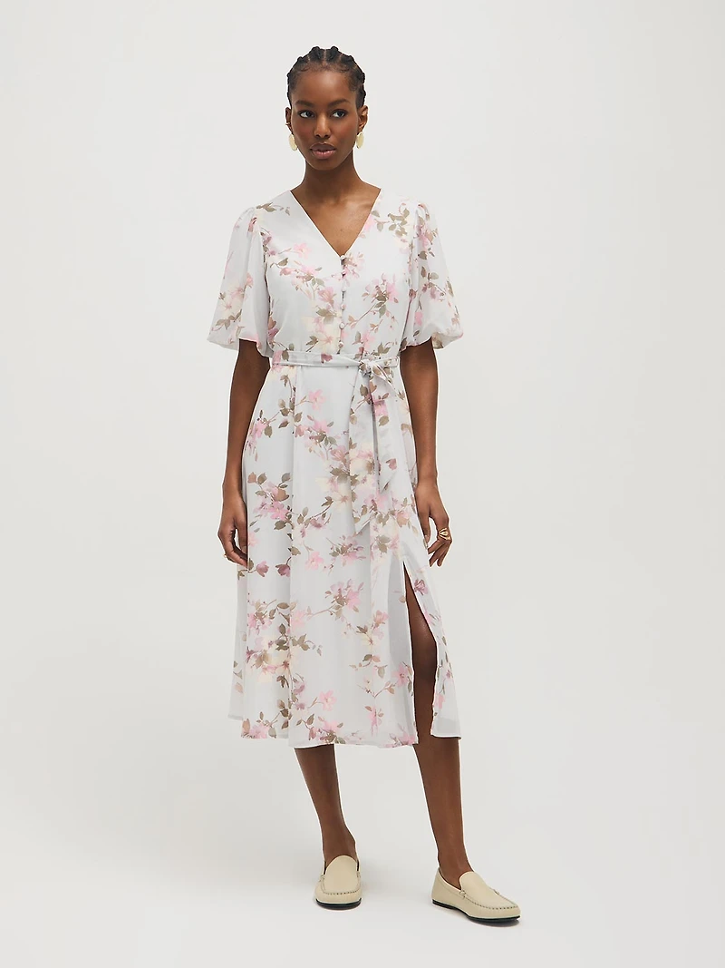 Floral Print Chiffon Midi Dress