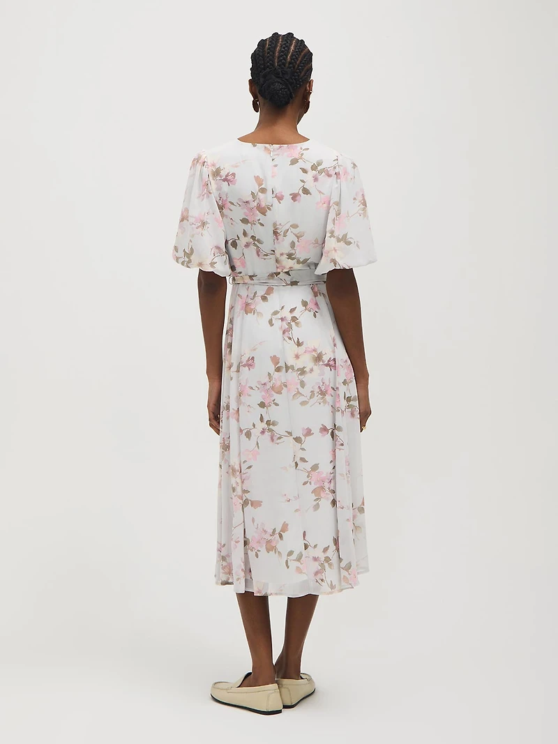 Floral Print Chiffon Midi Dress