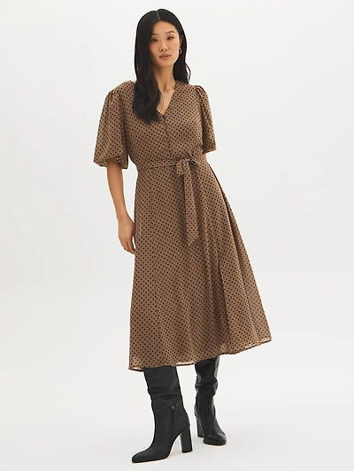 Polka Dot Chiffon Midi Dress