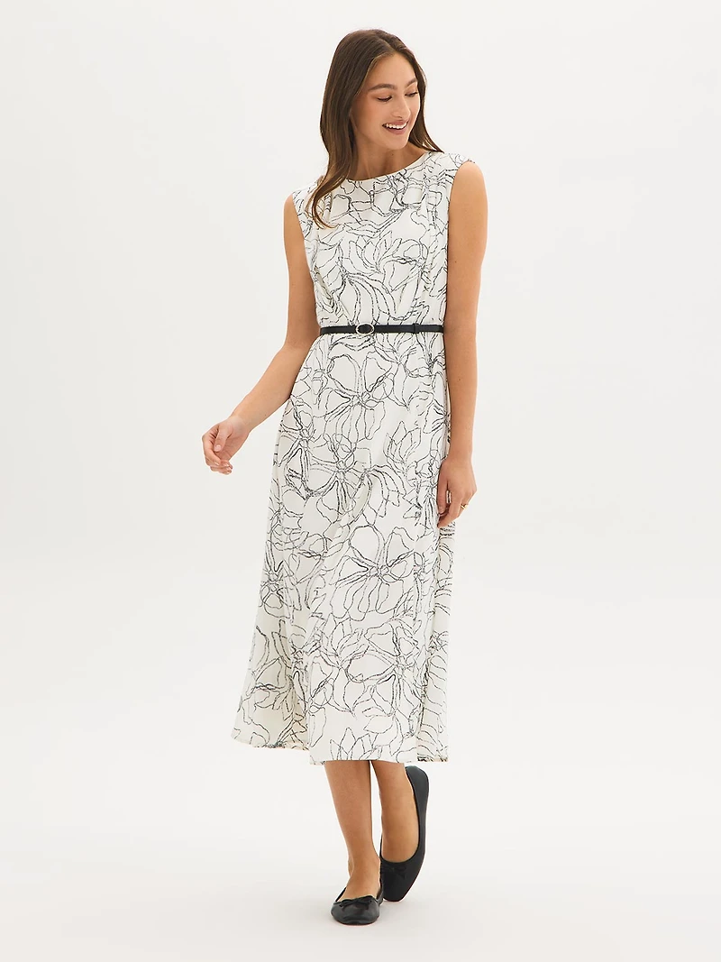 Sleeveless Floral Crepe Midi Dress