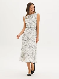 Sleeveless Floral Crepe Midi Dress