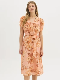 Printed Wrap-Front Midi Dress