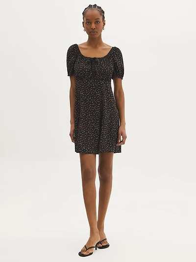 Ditsy Print Puff Sleeve Mini Dress