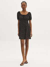 Ditsy Print Puff Sleeve Mini Dress