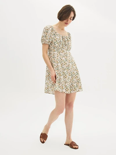 Mini-robe à manches bouffantes et imprimé fleuri