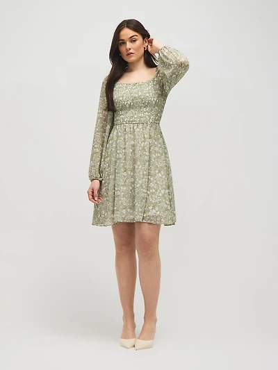 Floral Print Smocked Mini Dress