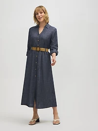 Linen-Blend Midi Shirt Dress