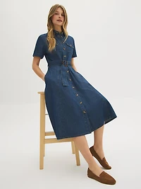 Cotton Denim Shirt Dress
