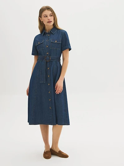 Cotton Denim Shirt Dress