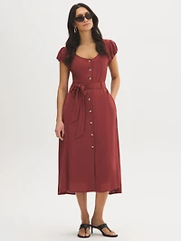 Textured Tie-Waist Midi Dress