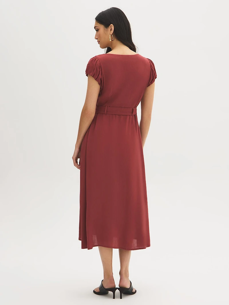 Textured Tie-Waist Midi Dress
