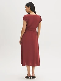 Textured Tie-Waist Midi Dress