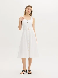 Cotton Denim Belted Midi Dress