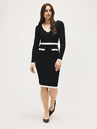 Contrast Trim V-Neck Midi Sweater Dress