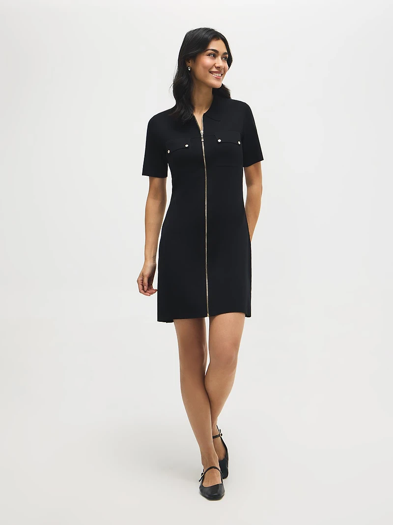 Zip-Front Mini Sweater Dress