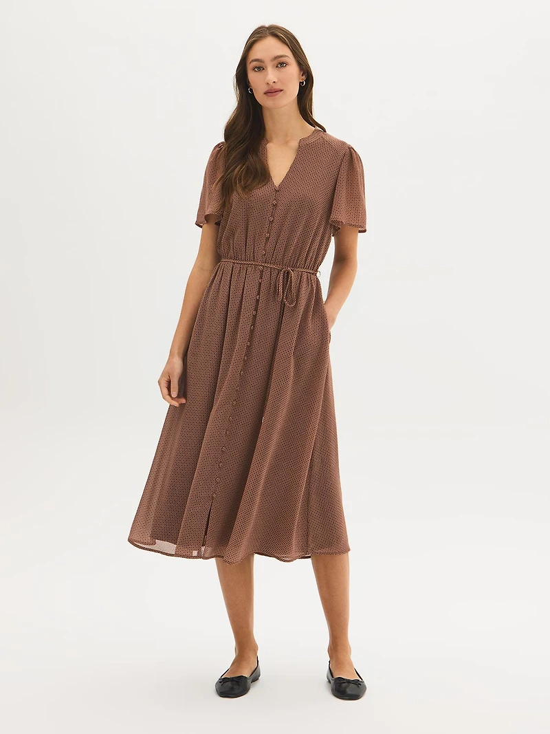 Robe mi-longue en mousseline à imprimé géométrique