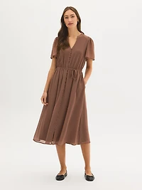 Robe mi-longue en mousseline à imprimé géométrique