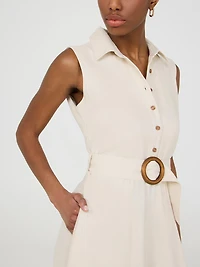 Sleeveless Linen Button-Front Midi Dress