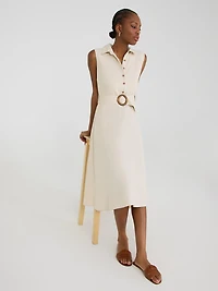 Sleeveless Linen Button-Front Midi Dress
