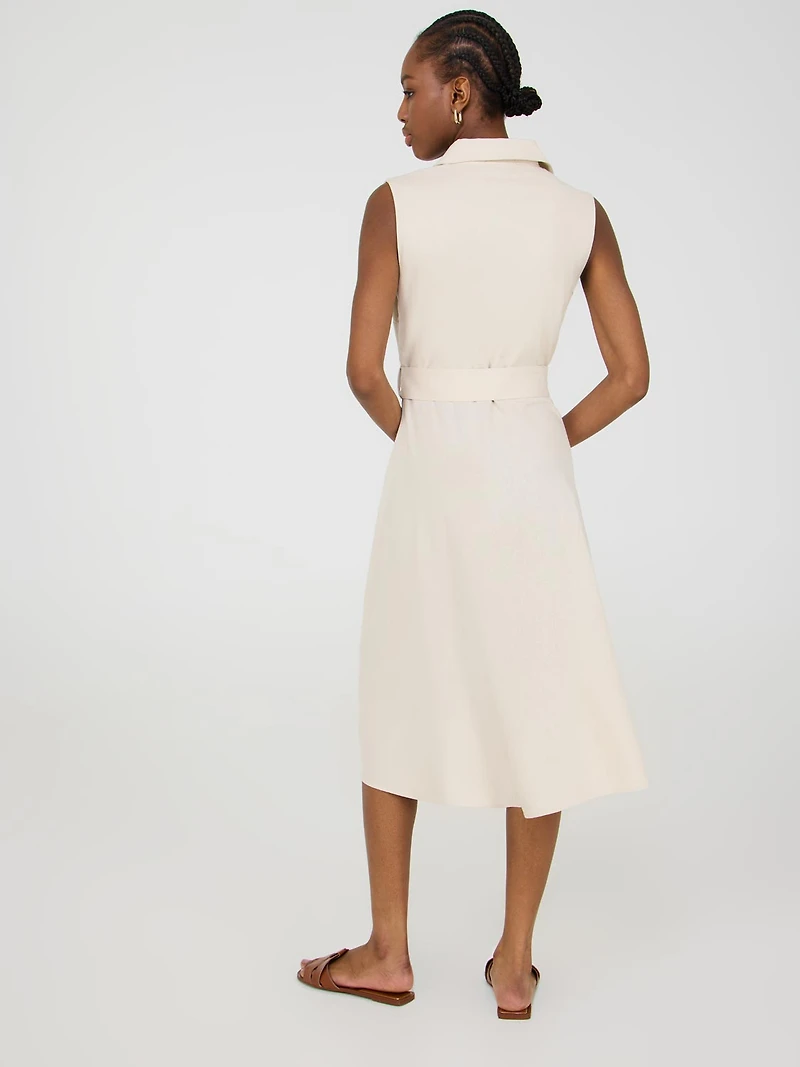 Sleeveless Linen Button-Front Midi Dress