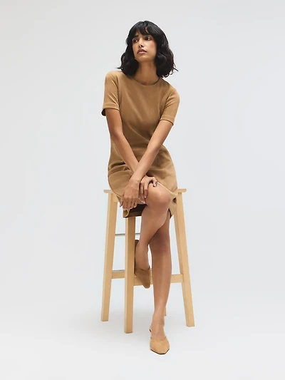 Short Sleeve Faux Suede Mini Dress