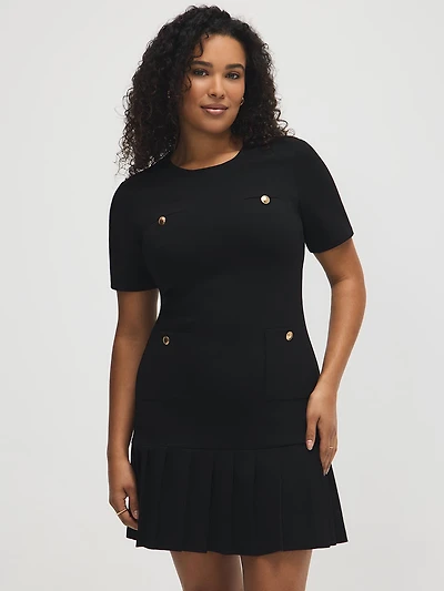 Short Sleeve Pleated Mini Dress