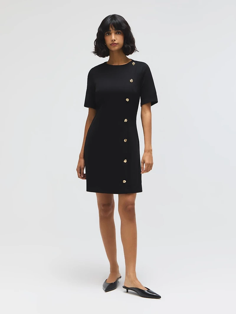 Elbow Sleeve Side-Button Dress